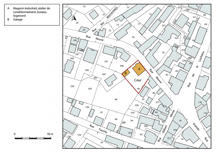 Plan-masse et de situation. Extrait du plan cadastral, 2018, section AC, 1/1 000. © Bertrand Turina / Région Bourgogne-Franche-Comté, Inventaire du patrimoine - 2018