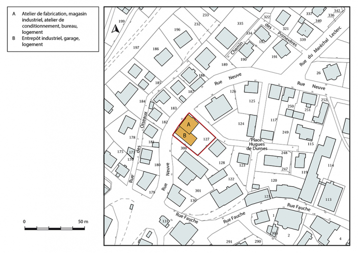 Plan-masse et de situation. Extrait du plan cadastral, 2018, section AC, 1/1 000. © Bertrand Turina / Région Bourgogne-Franche-Comté, Inventaire du patrimoine - 2018