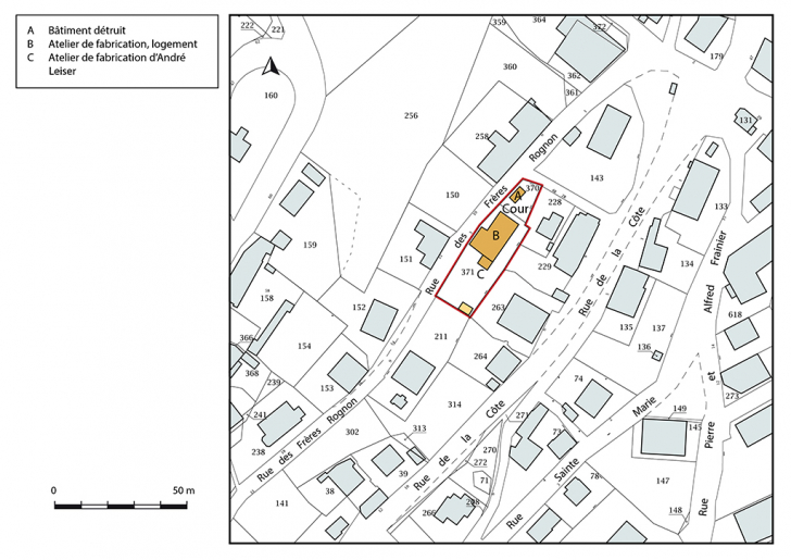 Plan-masse et de situation. Extrait du plan cadastral, 2018, section AC, 1/1 000. © Bertrand Turina / Région Bourgogne-Franche-Comté, Inventaire du patrimoine - 2018