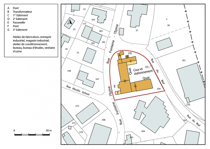 Plan-masse et de situation. Extrait du plan cadastral, 2018, section AE, 1/1 000. © Bertrand Turina / Région Bourgogne-Franche-Comté, Inventaire du patrimoine - 2018