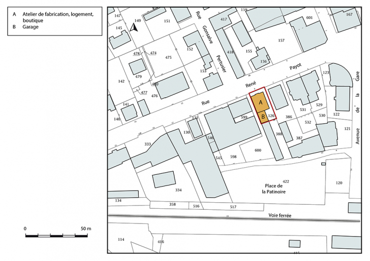 Plan-masse et de situation. Extrait du plan cadastral, 2017, section AA, 1/1 000. © Bertrand Turina / Région Bourgogne-Franche-Comté, Inventaire du patrimoine - 2018