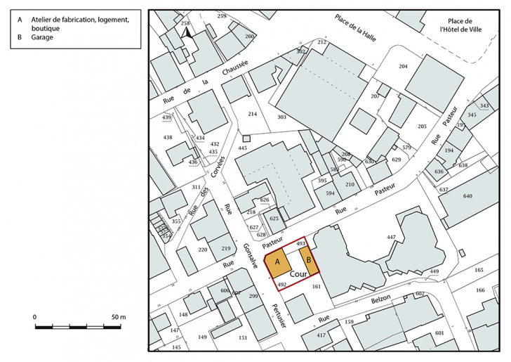 Plan-masse et de situation. Extrait du plan cadastral, 2017, section AA, 1/1 000. © Bertrand Turina / Région Bourgogne-Franche-Comté, Inventaire du patrimoine - 2018