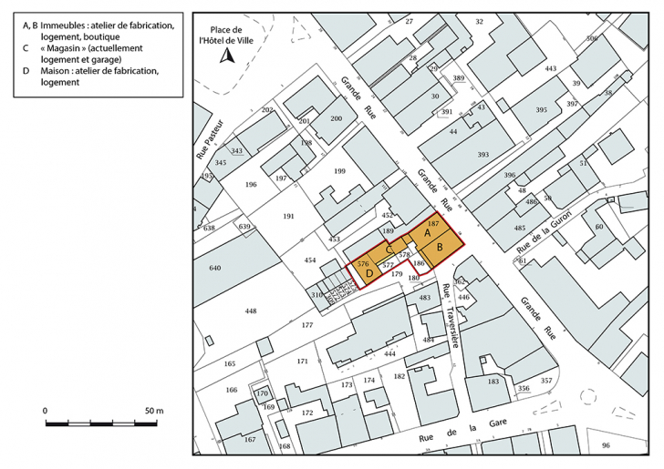 Plan-masse et de situation. Extrait du plan cadastral, 2018, section AA, 1/1 000. © Bertrand Turina / Région Bourgogne-Franche-Comté, Inventaire du patrimoine - 2018