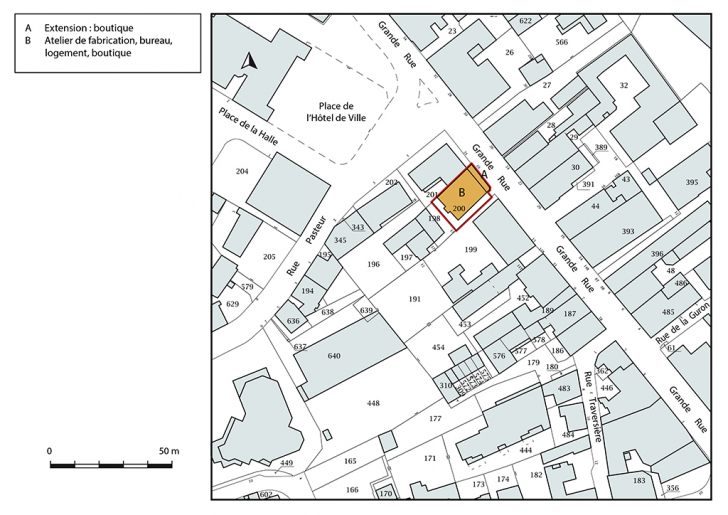 Plan-masse et de situation. Extrait du plan cadastral, 2018, section AA, 1/1 000. © Bertrand Turina / Région Bourgogne-Franche-Comté, Inventaire du patrimoine - 2018