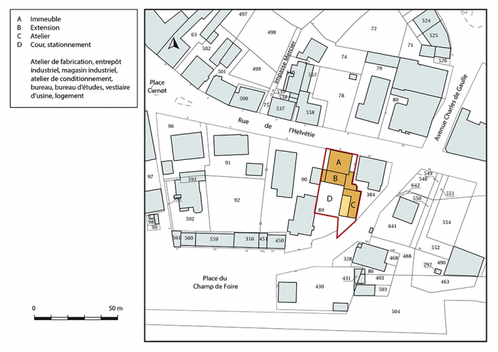 Plan-masse et de situation. Extrait du plan cadastral, 2018, section AA, 1/1 000. © Bertrand Turina / Région Bourgogne-Franche-Comté, Inventaire du patrimoine - 2018