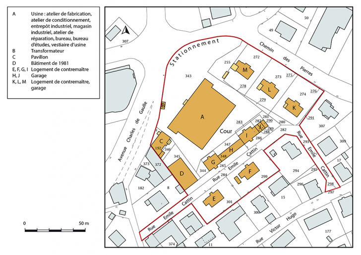 Plan-masse et de situation. Extrait du plan cadastral, 2018, section AF, 1/1 000. © Bertrand Turina / Région Bourgogne-Franche-Comté, Inventaire du patrimoine - 2018 Plan-masse et de situation. Extrait du plan cadastral, 2018, section AF, 1/1 000. © Bertrand Turina / Région Bourgogne-Franche-Comté, Inventaire du patrimoine - 2018