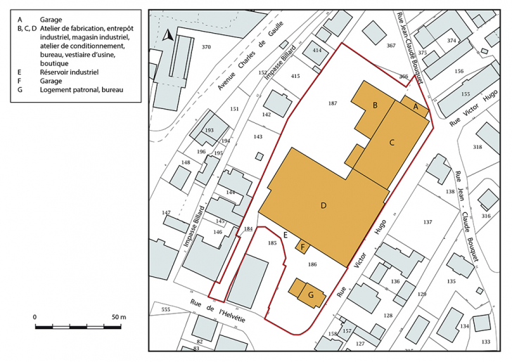 Plan-masse et de situation. Extrait du plan cadastral, 2018, section AF, 1/1 000. © Bertrand Turina / Région Bourgogne-Franche-Comté, Inventaire du patrimoine - 2018