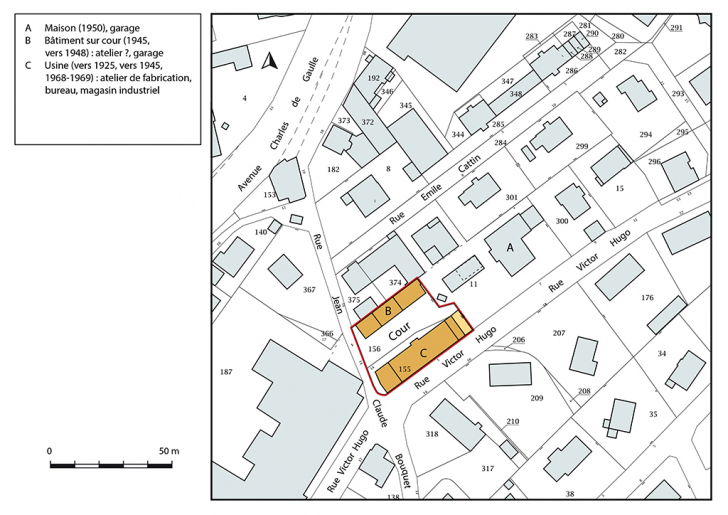 Plan-masse et de situation. Extrait du plan cadastral, 2018, section AF, 1/1 000. © Bertrand Turina / Région Bourgogne-Franche-Comté, Inventaire du patrimoine - 2018 Plan-masse et de situation. Extrait du plan cadastral, 2018, section AF, 1/1 000. © Bertrand Turina / Région Bourgogne-Franche-Comté, Inventaire du patrimoine - 2018