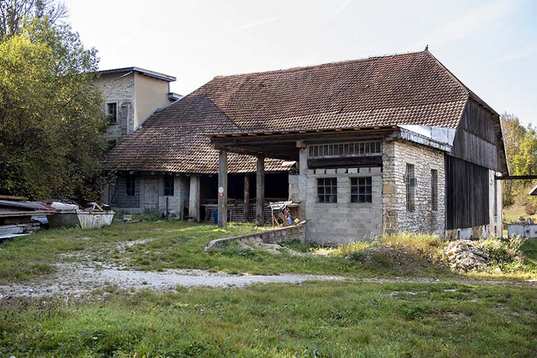 Minoterie, moulin et scierie : façades postérieure et latérale gauche. © Sonia Dourlot / Région Bourgogne-Franche-Comté, Inventaire du patrimoine - 2018