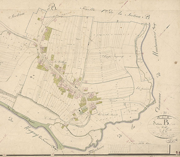 Plan du village extrait du plan cadastral  1834. © Guillaume Gézolme (reproduction) / Région Bourgogne-Franche-Comté, Inventaire du patrimoine - 2018 Plan du village extrait du plan cadastral  1834. © Guillaume Gézolme (reproduction) / Région Bourgogne-Franche-Comté, Inventaire du patrimoine - 2018