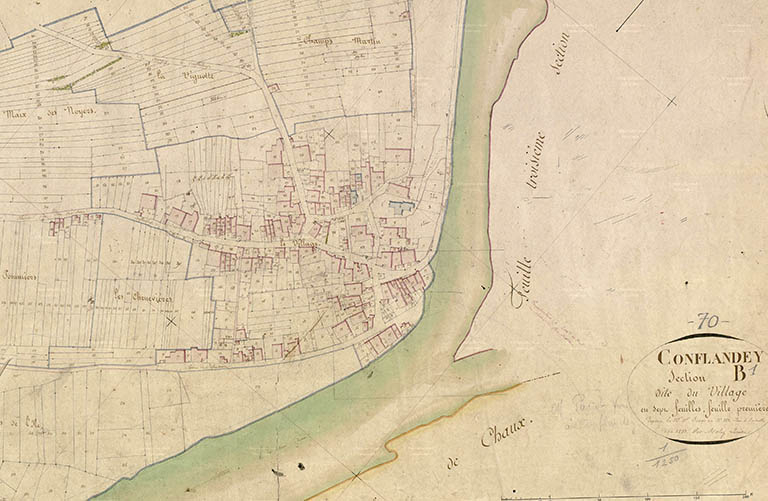 Plan du village extrait du plan cadastral, 1828. © Guillaume Gézolme (reproduction) / Région Bourgogne-Franche-Comté, Inventaire du patrimoine - 2018