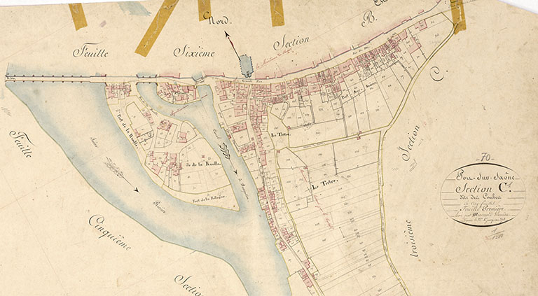 Plan de la ville extrait du plan cadastral (section c), 1828. © Guillaume Gézolme (reproduction) / Région Bourgogne-Franche-Comté, Inventaire du patrimoine - 2018