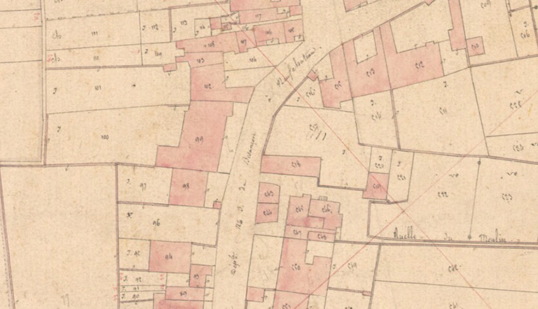 Extrait de l'Atlas parcellaire (1836) du cadastre de la commune de Scey-sur-Saône-et-Saint-Albin. © Guillaume Gézolme / Région Bourgogne-Franche-Comté, Inventaire du patrimoine - 2018 Extrait de l'Atlas parcellaire (1836) du cadastre de la commune de Scey-sur-Saône-et-Saint-Albin. © Guillaume Gézolme / Région Bourgogne-Franche-Comté, Inventaire du patrimoine - 2018