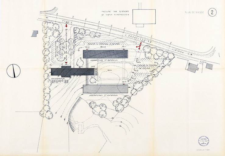 Cetehor. Avant-projet d’un institut de recherches à Besançon. 2. Plan de masse, novembre 1957. © Sonia Dourlot / Région Bourgogne-Franche-Comté, Inventaire du patrimoine - 2019