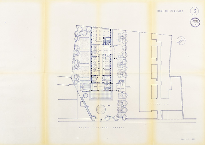 [Avant-projet Honegger avenue Fontaine-Argent]. 3. Rez-de-chaussée, 16 septembre 1957. © Sonia Dourlot / Région Bourgogne-Franche-Comté, Inventaire du patrimoine - 2019