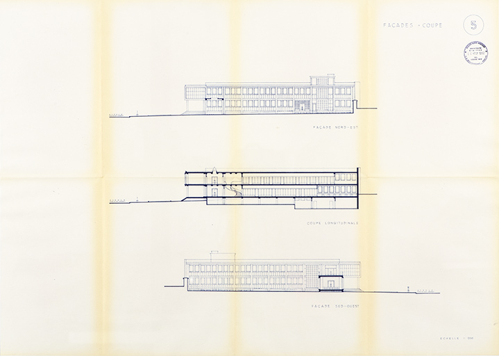 [Avant-projet Honegger avenue Fontaine-Argent]. 5. Façades - coupe, 16 septembre 1957. © Sonia Dourlot / Région Bourgogne-Franche-Comté, Inventaire du patrimoine - 2019