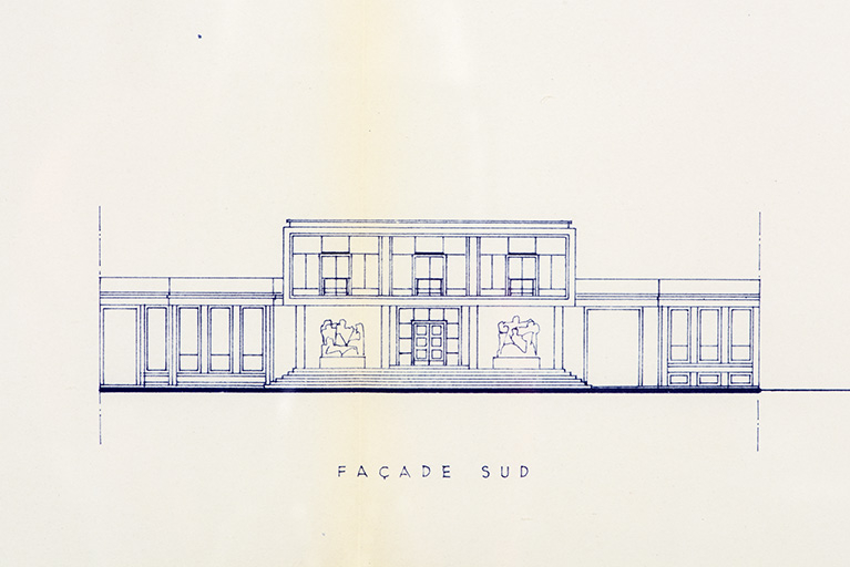 [Avant-projet Honegger avenue Fontaine-Argent]. 5. Façades - coupe [détail : façade sud], 16 septembre 1957. © Sonia Dourlot / Région Bourgogne-Franche-Comté, Inventaire du patrimoine - 2019