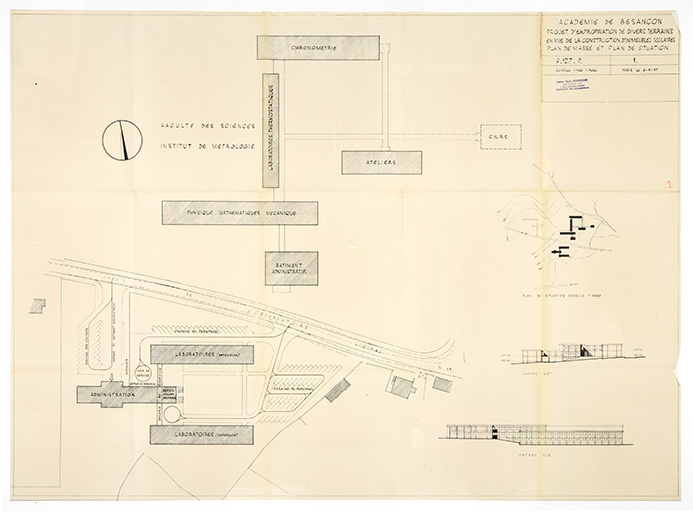 Académie de Besançon. Projet d’expropriation de divers terrains en vue de la construction d’immeubles scolaires. 1. Plan de masse et plan de situation, 8 novembre 1957. © Sonia Dourlot / Région Bourgogne-Franche-Comté, Inventaire du patrimoine - 2019