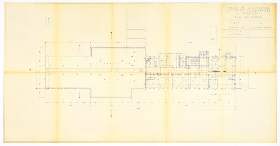 Projet de construction d’un institut de recherches à Besançon. 104. Plan du sous-sol, 11 janvier 1958. © Sonia Dourlot / Région Bourgogne-Franche-Comté, Inventaire du patrimoine - 2019