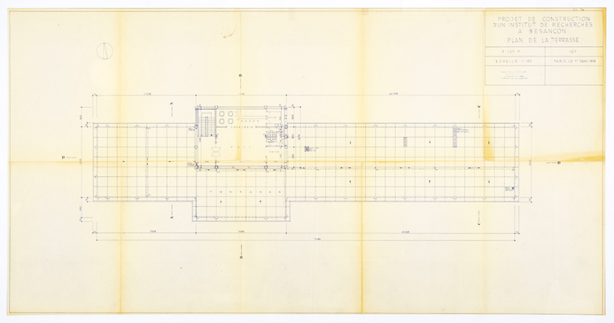 Projet de construction d’un institut de recherches à Besançon. 107. Plan de la terrasse, 11 janvier 1958. © Sonia Dourlot / Région Bourgogne-Franche-Comté, Inventaire du patrimoine - 2019
