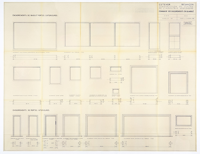 Cetehor Besançon. Construction du centre de l’industrie horlogère. 2014. Commande des encadrements en B.A. moulé, 30 avril 1958. © Sonia Dourlot / Région Bourgogne-Franche-Comté, Inventaire du patrimoine - 2019