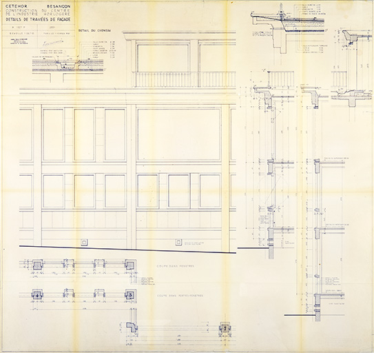 Cetehor Besançon. Construction du centre de l’industrie horlogère. 2001. Détail de travées de façade, 11 février 1958. © Sonia Dourlot / Région Bourgogne-Franche-Comté, Inventaire du patrimoine - 2019