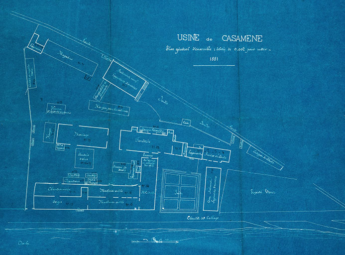 Usine de Casamène. Plan général d'ensemble, 1881. © Raphaël Favereaux / Région Bourgogne-Franche-Comté, Inventaire du patrimoine - 2019