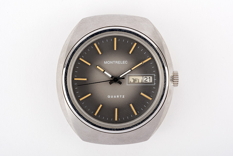 Prototype de montre à quartz étudié par le Cetehor pour Montrelec (1973). (Collection Cetehor, Besançon). © Sonia Dourlot / Région Bourgogne-Franche-Comté, Inventaire du patrimoine - 2019 Prototype de montre à quartz étudié par le Cetehor pour Montrelec (1973). (Collection Cetehor, Besançon). © Sonia Dourlot / Région Bourgogne-Franche-Comté, Inventaire du patrimoine - 2019