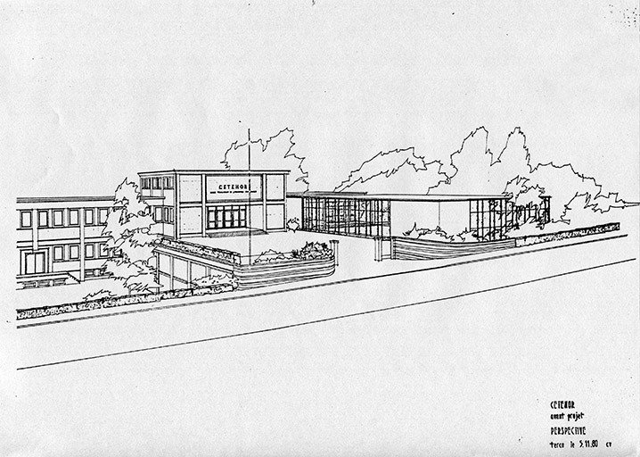 Cetehor avant-projet [laboratoire de métrologie]. Perspective, 5 novembre 1980. © Sonia Dourlot / Région Bourgogne-Franche-Comté, Inventaire du patrimoine - 2019