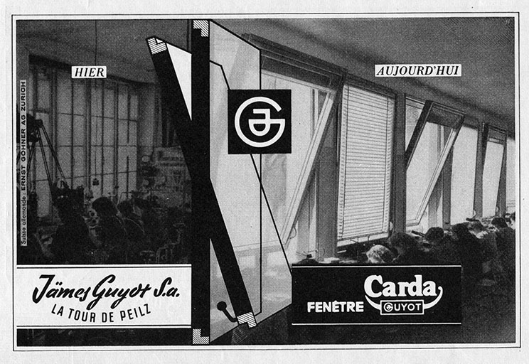 [Publicité pour les fenêtres Carda, par la société James Guyot], décennie 1950. © Laurent Poupard / Région Bourgogne-Franche-Comté, Inventaire du patrimoine - 2019