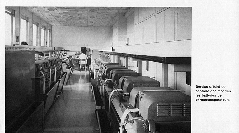 Service officiel de contrôle des montres : les batteries de chronocomparateurs, 1964. © Laurent Poupard / Région Bourgogne-Franche-Comté, Inventaire du patrimoine - 2019