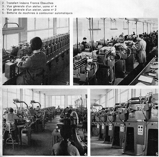 France Ebauches, des moyens modernes. [2 à 5. Intérieurs d'ateliers, notamment dans les usines Anguenot de Villers-le-Lac (vue n° 3) et Jeambrun à Maîche (vue n° 4)], 1970. © Laurent Poupard / Région Bourgogne-Franche-Comté, Inventaire du patrimoine - 2019