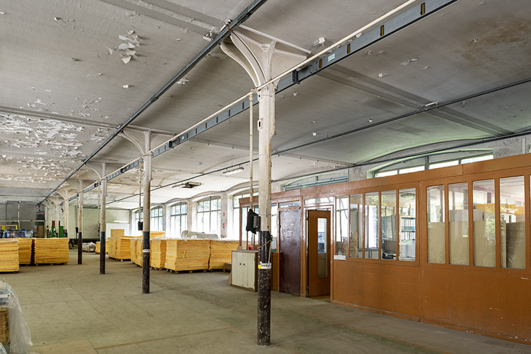 Atelier de fabrication (ancienne tréfilerie) : intérieur au 1er étage. © Sonia Dourlot / Région Bourgogne-Franche-Comté, Inventaire du patrimoine - 2019