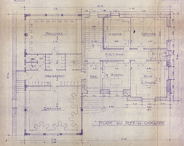 Construction pour Mr Alber. Plan du rez-de-chaussée, 1929. © Raphaël Favereaux / Région Bourgogne-Franche-Comté, Inventaire du patrimoine - 2019 Construction pour Mr Alber. Plan du rez-de-chaussée, 1929. © Raphaël Favereaux / Région Bourgogne-Franche-Comté, Inventaire du patrimoine - 2019