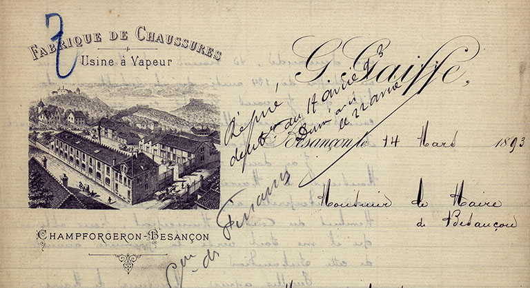 Papier à en-tête, 1893.  © Raphaël Favereaux / Région Bourgogne-Franche-Comté, Inventaire du patrimoine - 2019 Papier à en-tête, 1893.  © Raphaël Favereaux / Région Bourgogne-Franche-Comté, Inventaire du patrimoine - 2019