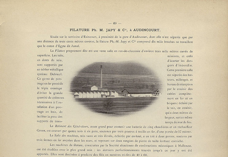 Filature Ph. M. Japy et Cie, à Audincourt, 1894. © Raphaël Favereaux / Région Bourgogne-Franche-Comté, Inventaire du patrimoine - 2019
