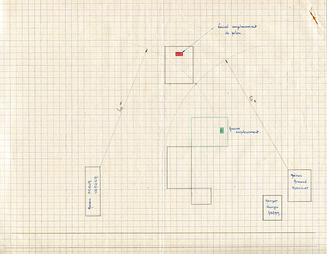 [Croquis de plan-masse et de situation du bâtiment du marteau-pilon, éloigné de l’usine existante], [1960]. © Laurent Poupard / Région Bourgogne-Franche-Comté, Inventaire du patrimoine - 2019