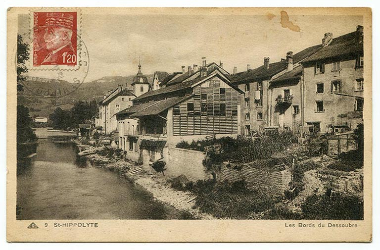 9. St-Hippolyte. Les bords du Dessoubre, [milieu 20e siècle ?]. © Laurent Poupard / Région Bourgogne-Franche-Comté, Inventaire du patrimoine - 2019