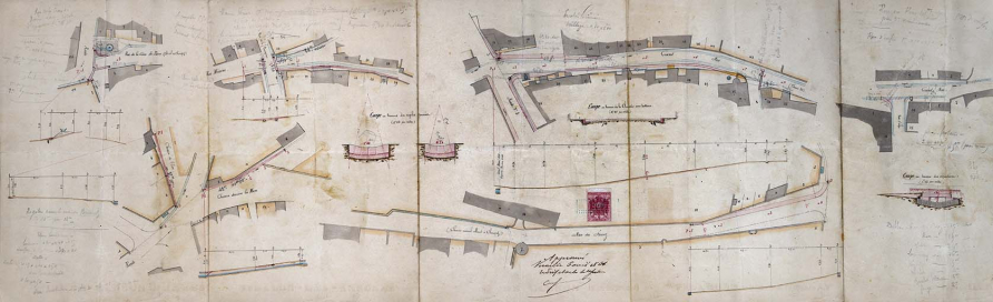 Plan de construction de rigoles pavées autour de la fontaine de la Croix de Pierre à Scey-sur-Saône-et-Saint-Albin. [1866]. © Jérôme Mongreville / Région Bourgogne-Franche-Comté, Inventaire du patrimoine - 2019