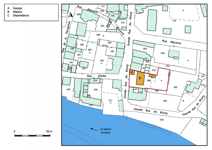 Plan-masse et de situation. Extrait du plan cadastral, 2019. © Bertrand Turina / Région Bourgogne-Franche-Comté, Inventaire du patrimoine - 2019