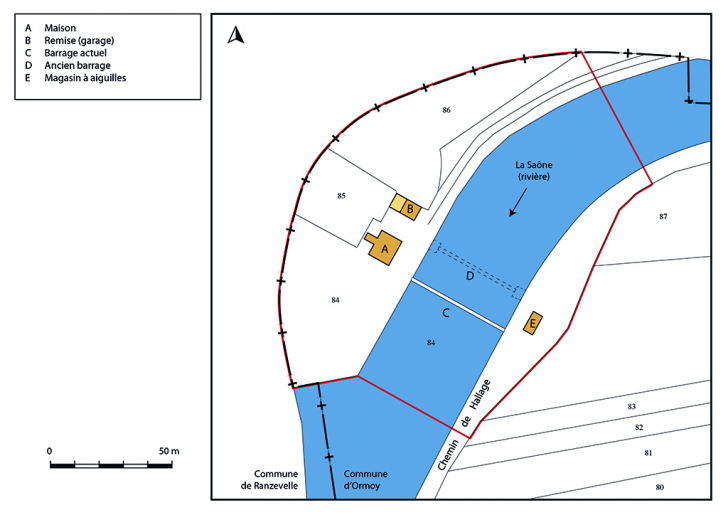Plan-masse et de situation. Extrait du plan cadastral, 2019. © Bertrand Turina / Région Bourgogne-Franche-Comté, Inventaire du patrimoine - 2019 Plan-masse et de situation. Extrait du plan cadastral, 2019. © Bertrand Turina / Région Bourgogne-Franche-Comté, Inventaire du patrimoine - 2019