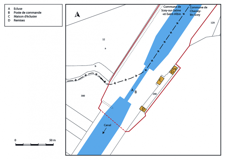 Plan-masse et de situation. Extrait du plan cadastral, 2019. © Bertrand Turina / Région Bourgogne-Franche-Comté, Inventaire du patrimoine - 2019