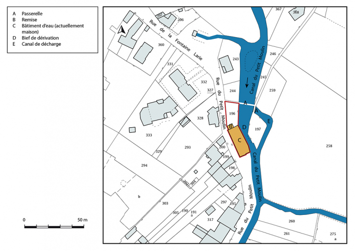 Plan-masse et de situation. Extrait du plan cadastral, 2019. © Bertrand Turina / Région Bourgogne-Franche-Comté, Inventaire du patrimoine - 2019 Plan-masse et de situation. Extrait du plan cadastral, 2019. © Bertrand Turina / Région Bourgogne-Franche-Comté, Inventaire du patrimoine - 2019