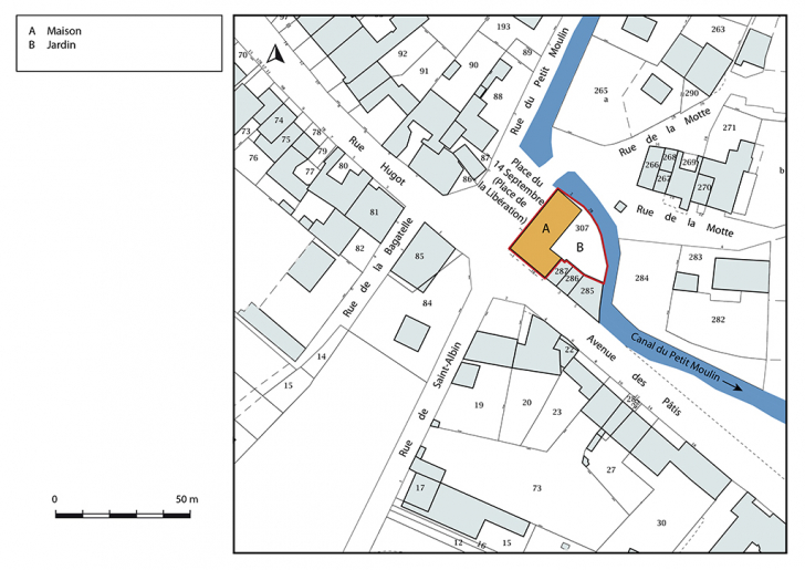 Plan-masse et de situation. Extrait du plan cadastral, 2019. © Bertrand Turina / Région Bourgogne-Franche-Comté, Inventaire du patrimoine - 2019 Plan-masse et de situation. Extrait du plan cadastral, 2019. © Bertrand Turina / Région Bourgogne-Franche-Comté, Inventaire du patrimoine - 2019