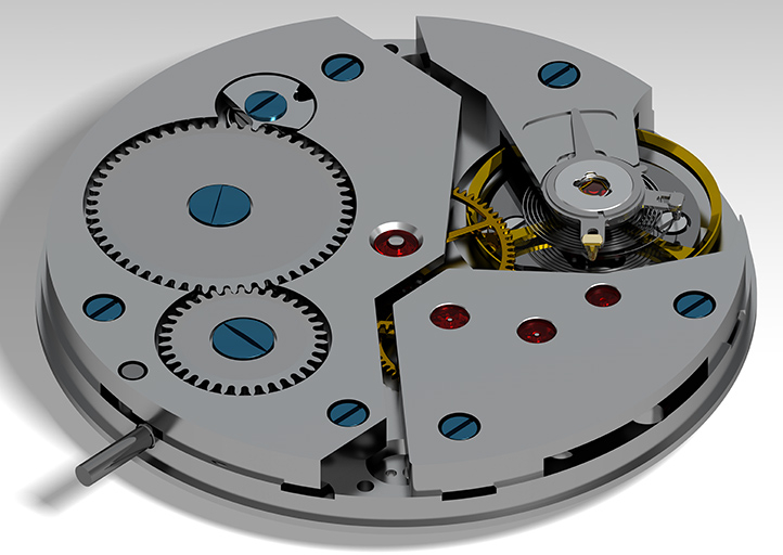 Montre de gousset mécanique : mouvement côté fond. © William Berthet / Région Bourgogne-Franche-Comté, Inventaire du patrimoine - 2020