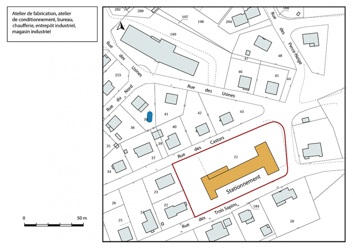Plan-masse et de situation. Extrait du plan cadastral, 2018, section AO. © Bertrand Turina / Région Bourgogne-Franche-Comté, Inventaire du patrimoine - 2020
