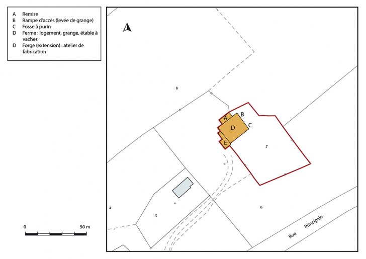Plan-masse et de situation. Extrait du plan cadastral, 2018, section AC. © Bertrand Turina / Région Bourgogne-Franche-Comté, Inventaire du patrimoine - 2020 Plan-masse et de situation. Extrait du plan cadastral, 2018, section AC. © Bertrand Turina / Région Bourgogne-Franche-Comté, Inventaire du patrimoine - 2020