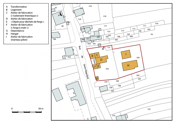Plan-masse et de situation. Extrait du plan cadastral, 2018, section B. © Bertrand Turina / Région Bourgogne-Franche-Comté, Inventaire du patrimoine - 2020