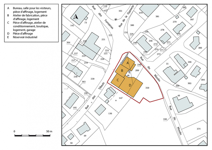 Plan-masse et de situation. Extrait du plan cadastral, 2018, section AI. © Bertrand Turina / Région Bourgogne-Franche-Comté, Inventaire du patrimoine - 2020