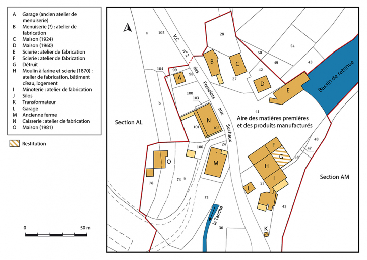 Plan-masse. Extrait du plan cadastral, 2018, sections AL et AM. © Bertrand Turina / Région Bourgogne-Franche-Comté, Inventaire du patrimoine - 2020